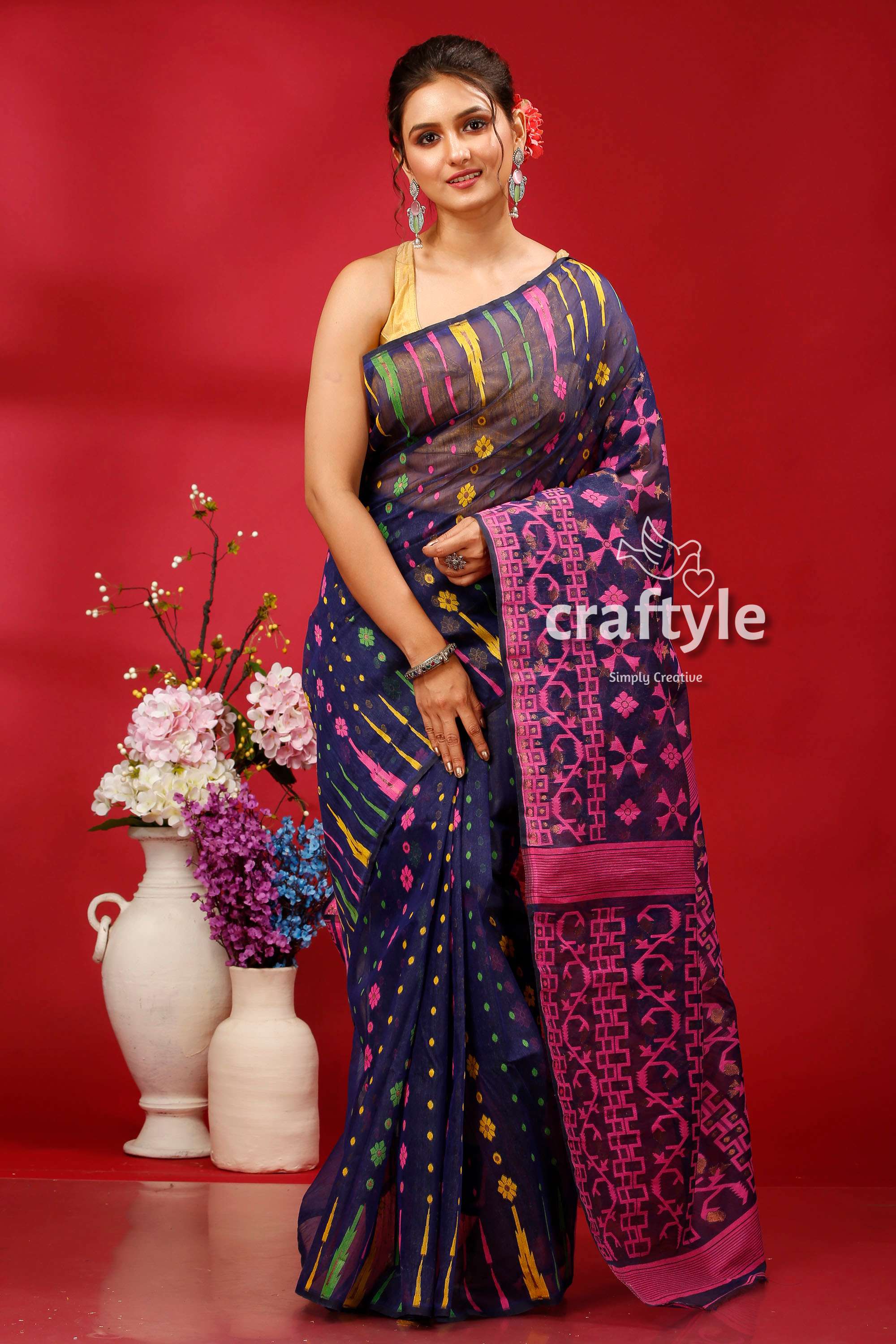 Dhakai Jamdani Saree from Kalkata || Pink Dhakai Jamdani Silk Saree || good MachineWoven Jamdani ||SareeshipsfromUSA||PiranUSA