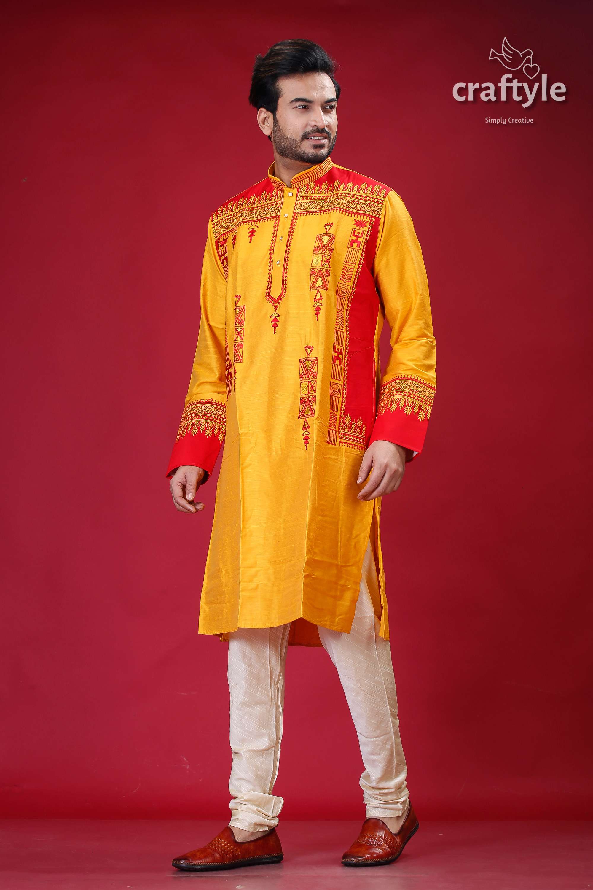 a man in a yellow and red outfit