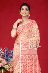 Almond Red Traditional Jamdani Saree - Craftyle