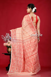 Almond Red Traditional Jamdani Saree - Craftyle