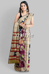 Artisan-crafted Light Plum Pure Tussar Kalamkari Saree with Zari Edges - Craftyle