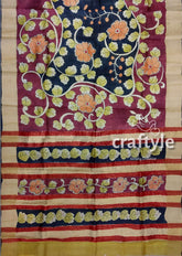 Artisan-crafted Light Plum Pure Tussar Kalamkari Saree with Zari Edges - Craftyle