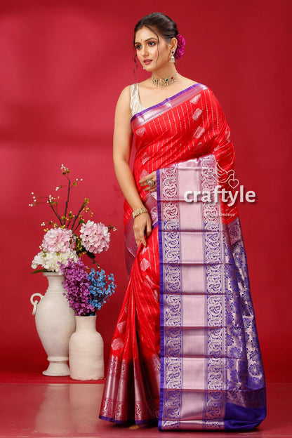 Beautiful Imperial Red Kosha Silk Saree - Soft and Comfortable - Craftyle