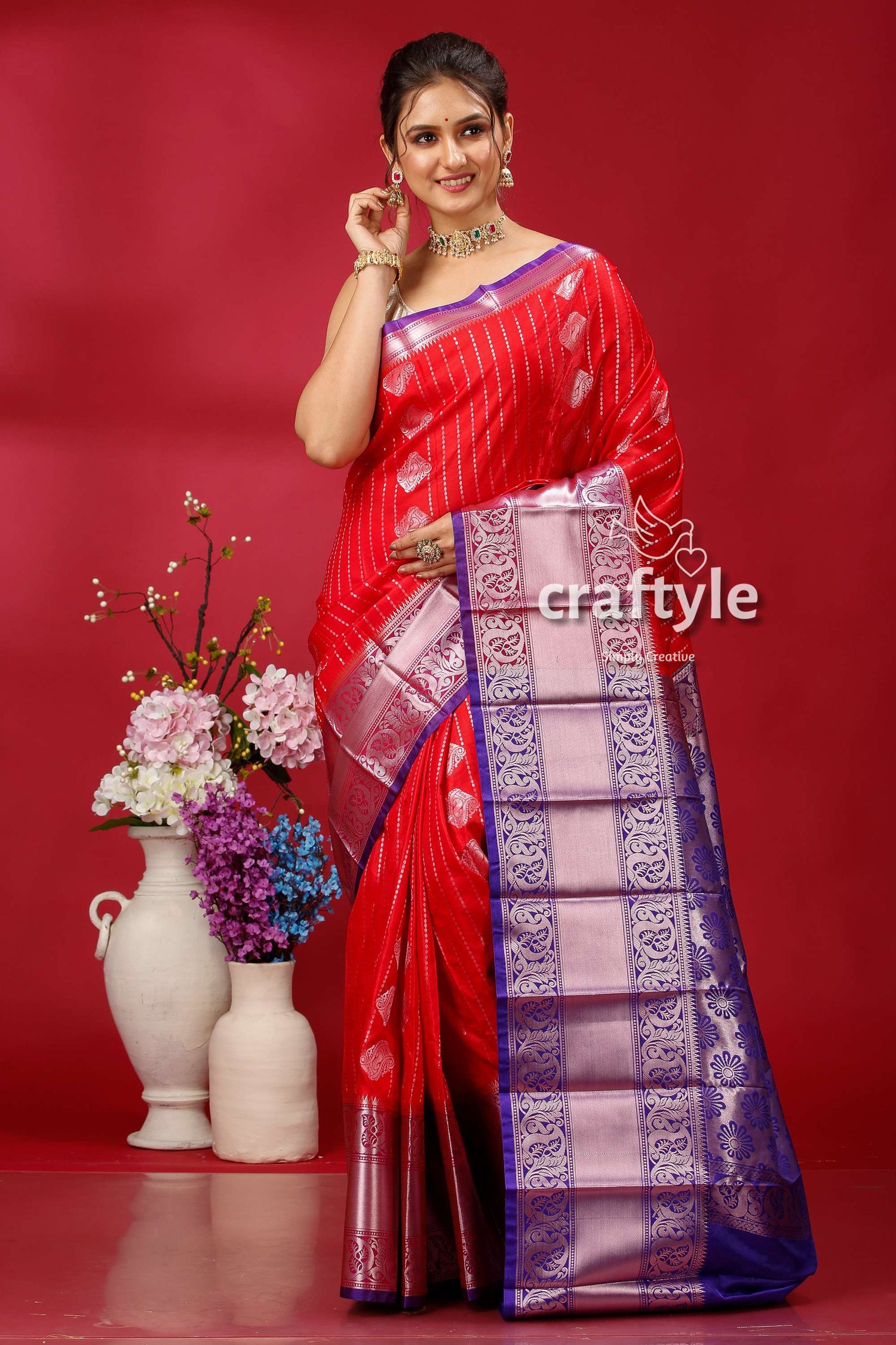 Beautiful Imperial Red Kosha Silk Saree - Soft and Comfortable - Craftyle