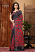 Black and Red Floral Silk Kantha Saree - Reverse Stitch - Craftyle