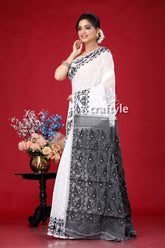 Black and White Bengal Jamdani Saree - All-Over Work Design - Craftyle