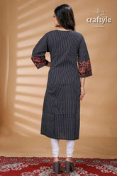 Black Kalamkari Print Cotton Designer Kurti for Women - Craftyle