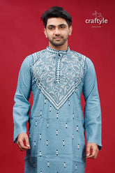 Boston Blue Designer Cotton Panjabi for Men - Craftyle