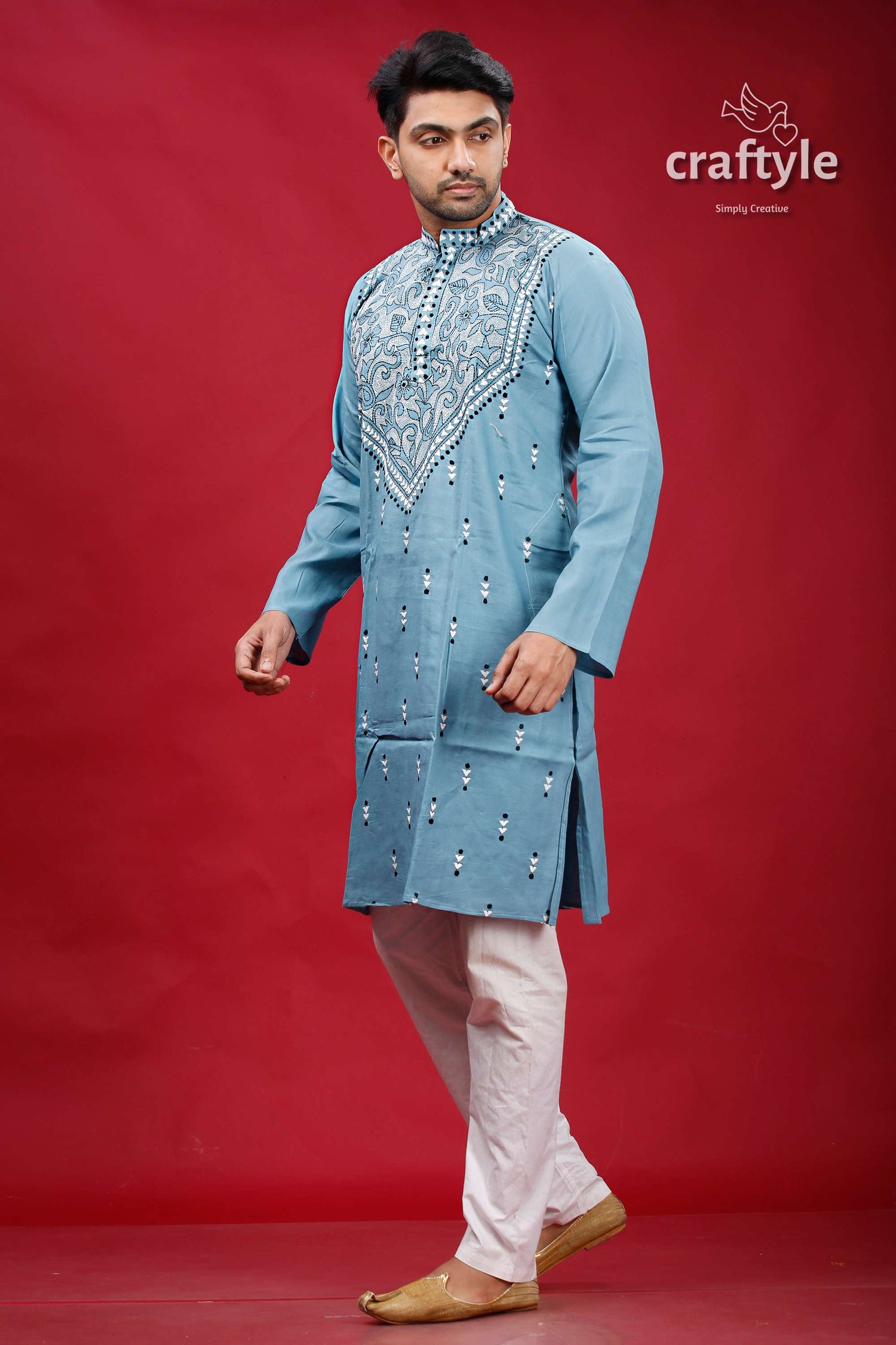 Boston Blue Designer Cotton Panjabi for Men - Craftyle