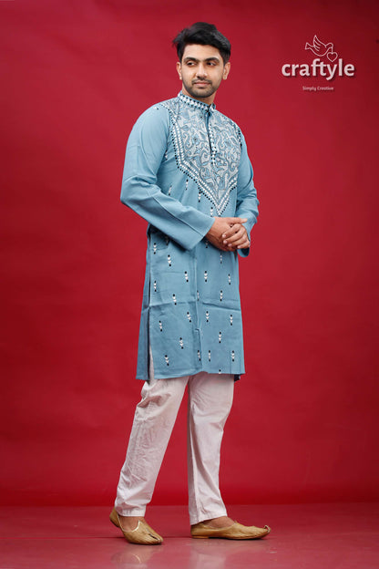 Boston Blue Designer Cotton Panjabi for Men - Craftyle