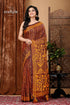 Burnt Maroon Orange Thread Fish Motif Silk Kantha Saree - Craftyle