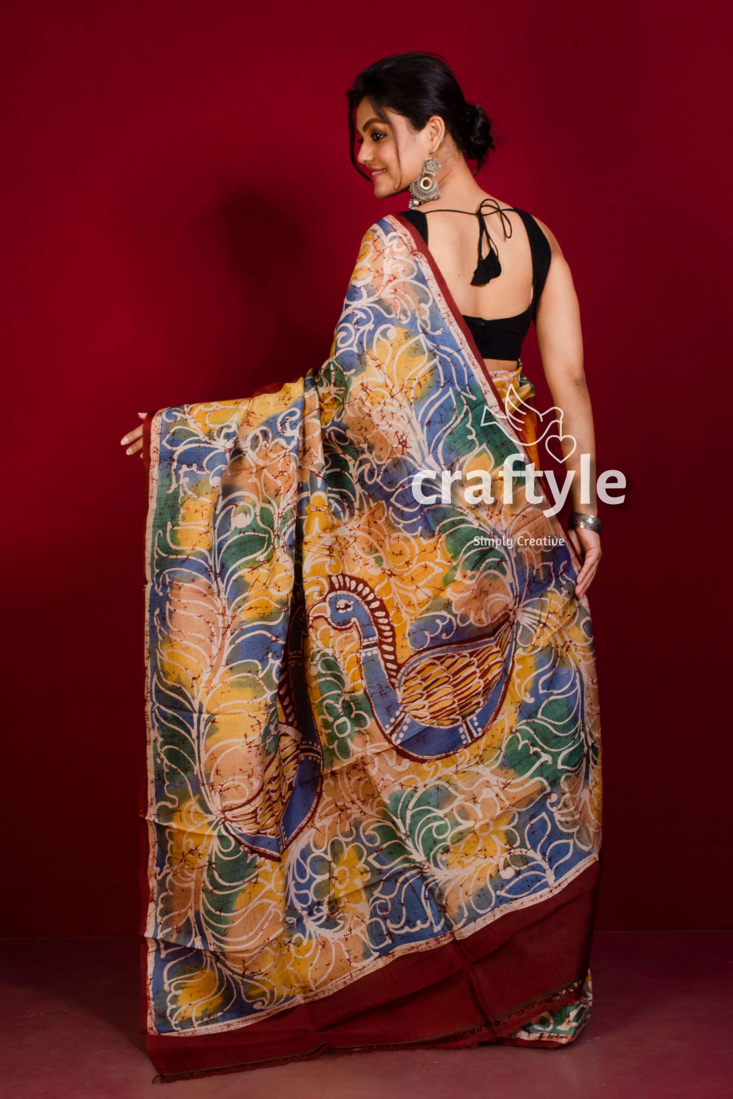 Cadmium Orange Handcrafted Batik Silk Saree - Pure Mulberry Silk - Craftyle