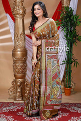 Caramel Brown Exquisite Silk Kantha Embroidery Saree-Craftyle