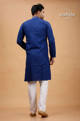 Cataline Blue Multithread Kantha Stitch Cotton Kurta for Men - Craftyle