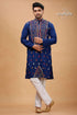 Cataline Blue Multithread Kantha Stitch Cotton Kurta for Men - Craftyle