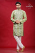 Coriander Green Kantha Work Cotton Mens Kurta Panjabi - Craftyle