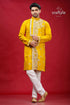 Corn Yellow Kantha Hand Embroidered Gents Kurta - Craftyle