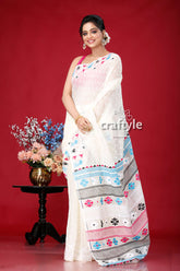 Cream White Multicolor Intricate Jamdani Saree - Craftyle