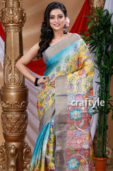 Dandelion Yellow Authentic Zari Pure Tussar Kalamkari Art Saree - Craftyle