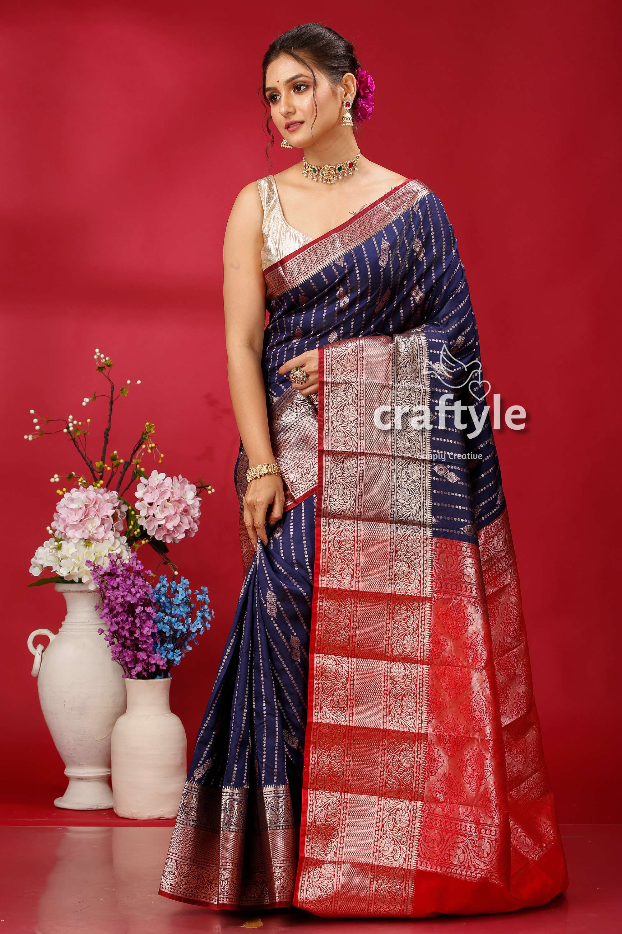 Dark Navy Blue Kosha Silk Saree - Vibrant and Stylish - Craftyle