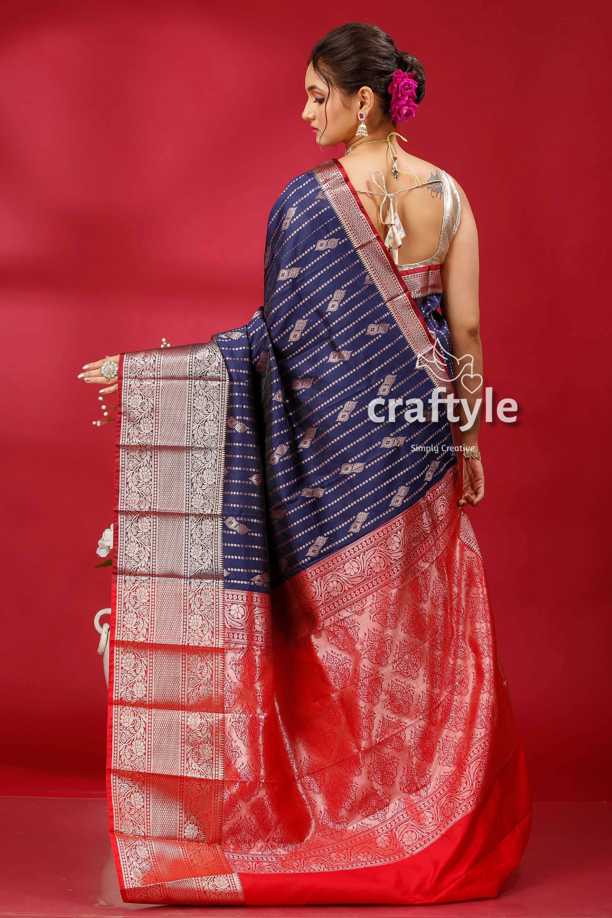 Dark Navy Blue Kosha Silk Saree - Vibrant and Stylish - Craftyle