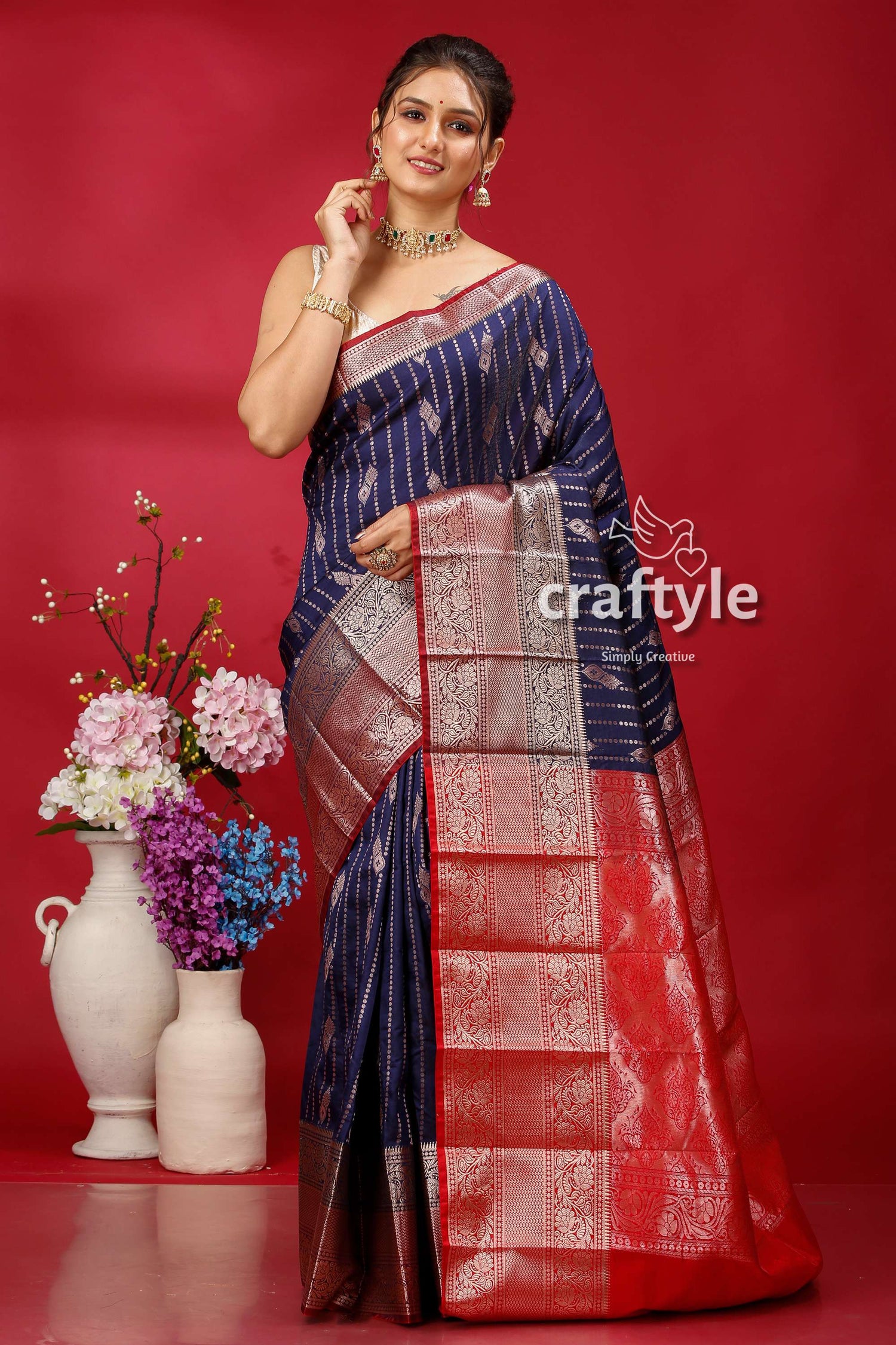 Dark Navy Blue Kosha Silk Saree - Vibrant and Stylish - Craftyle