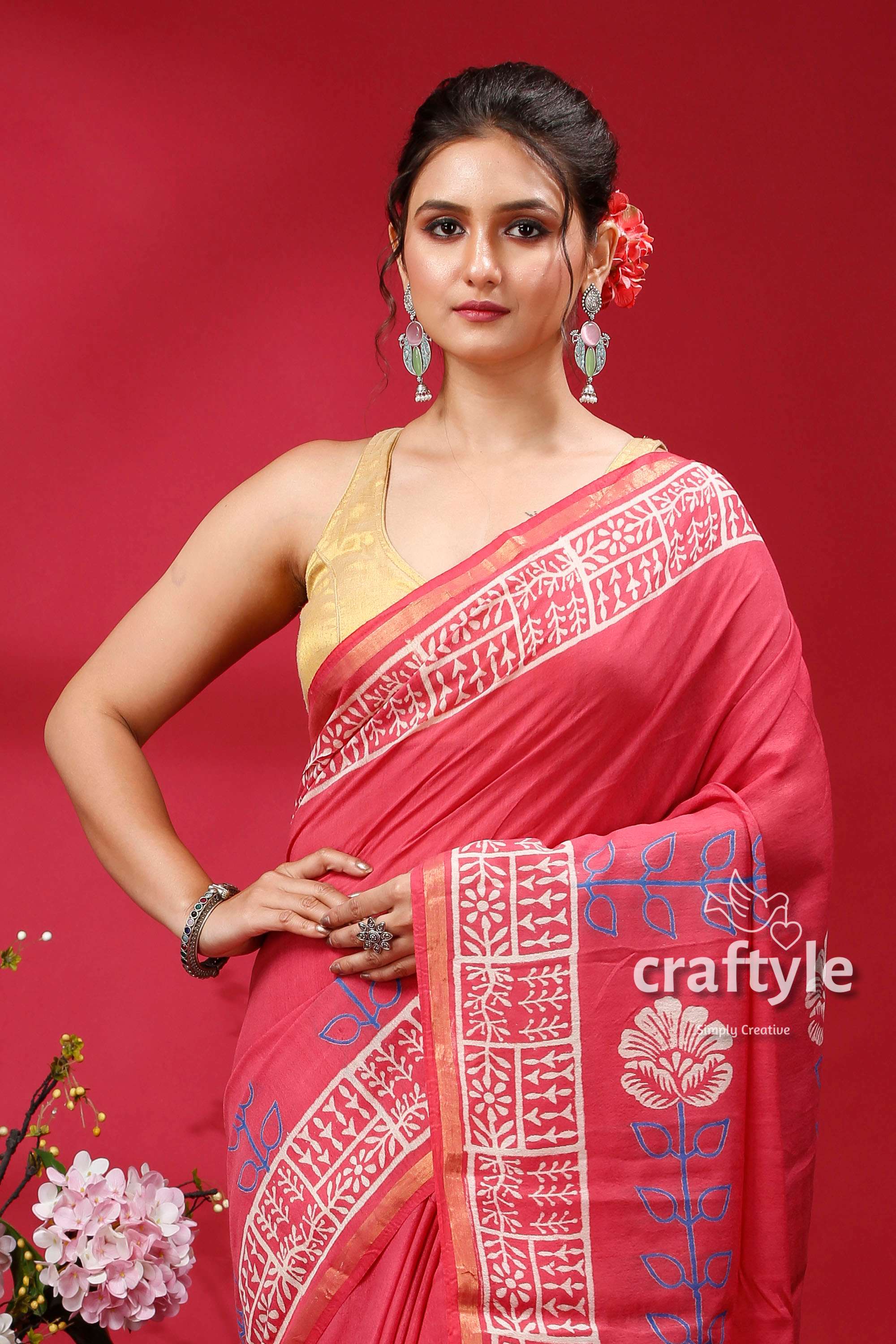 Dark Pink Modal Silk Saree - Traditional Elegance - Craftyle