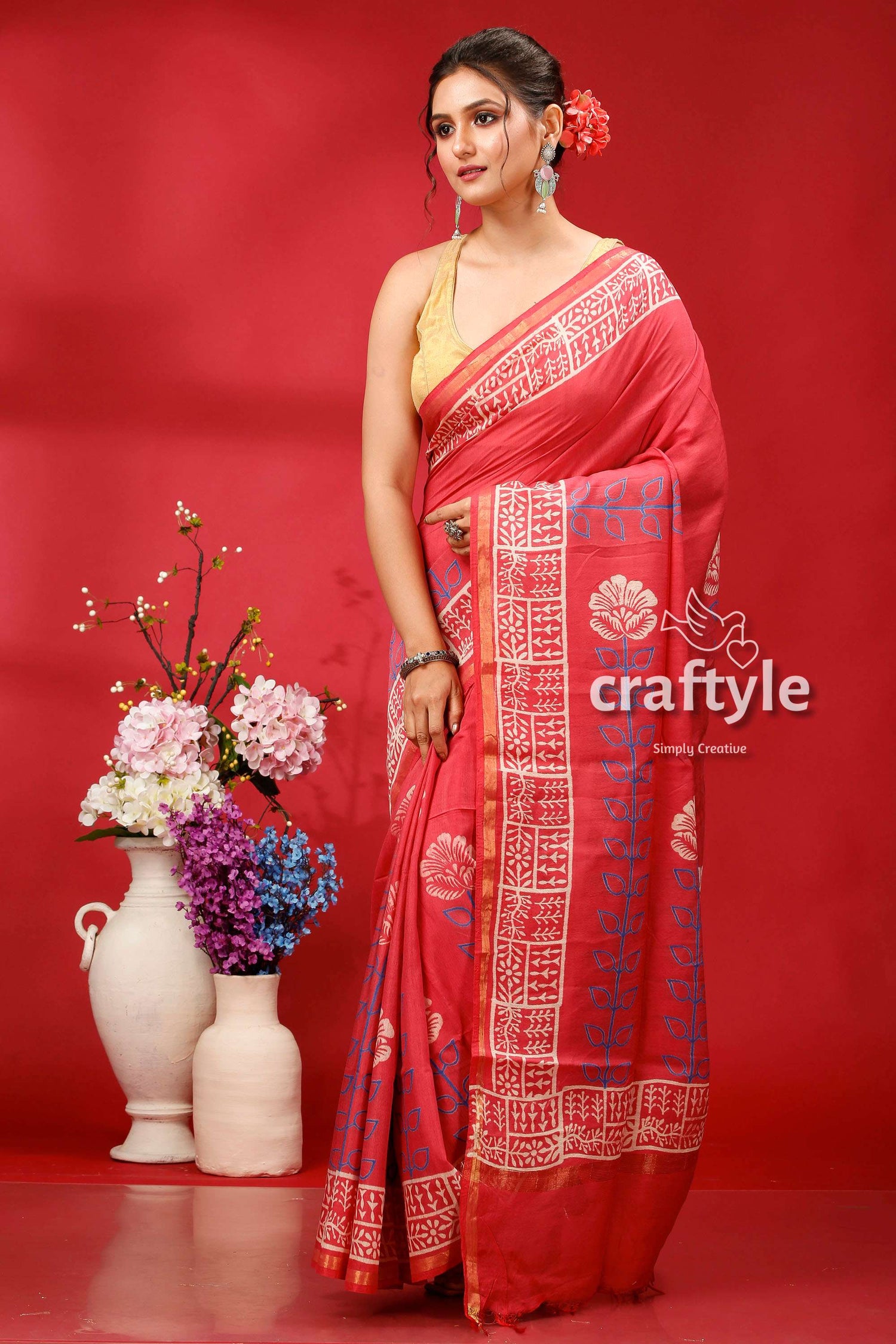 Dark Pink Modal Silk Saree - Traditional Elegance - Craftyle