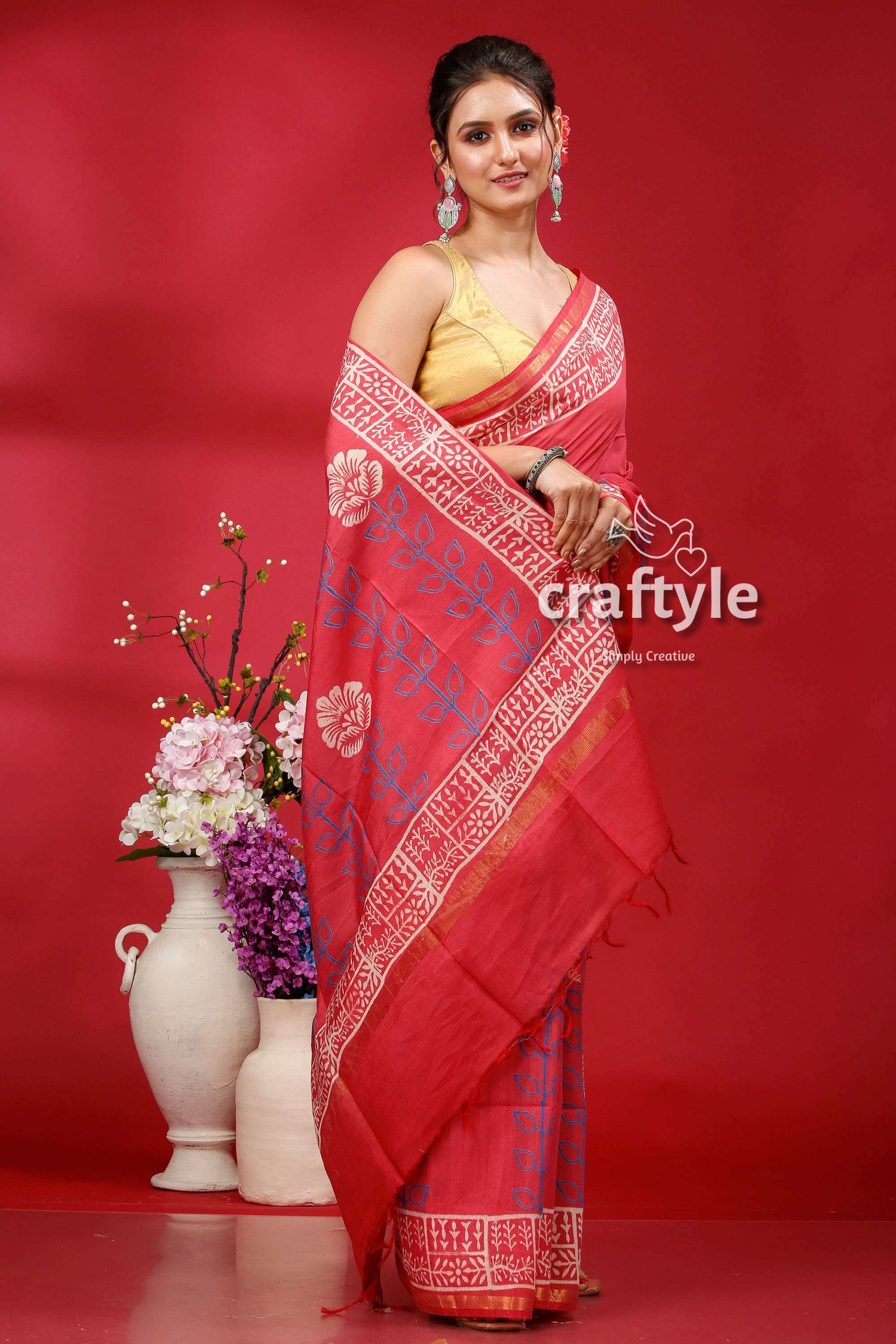 Dark Pink Modal Silk Saree - Traditional Elegance - Craftyle