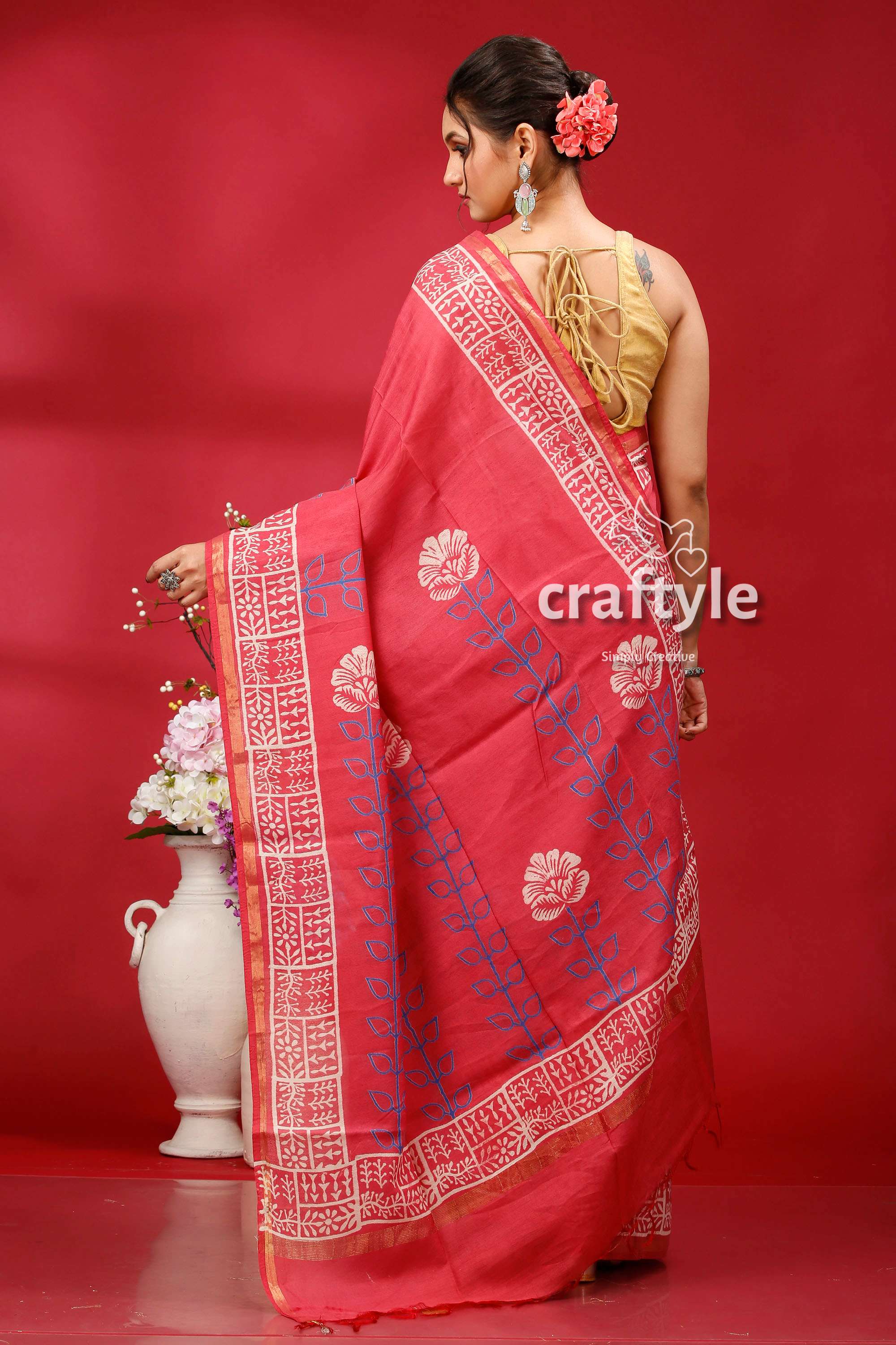 Dark Pink Modal Silk Saree - Traditional Elegance - Craftyle