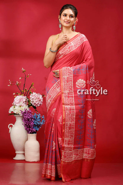 Dark Pink Modal Silk Saree - Traditional Elegance - Craftyle