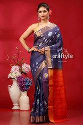 Dark Slate Blue Bandhni Silk Saree - Indian Ethnic Wear - Craftyle