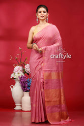 Deep Blush Soft Ghicha Silk Bhagalpuri Saree - Golden Zari - Craftyle