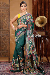 Deep Green Artisanal Silk Kantha Saree-Craftyle