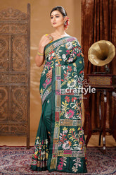 Deep Green Artisanal Silk Kantha Saree-Craftyle