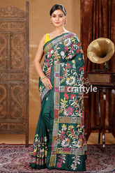 Deep Green Artisanal Silk Kantha Saree-Craftyle