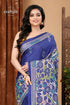 Deep Sapphire Blue Silk Kantha Work Saree - Reverse Stitch - Craftyle