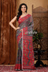 Dim Grey and Red Traditional Handloom Jamdani Sari - Craftyle