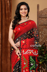 Ebony Black and Red Bengal Handloom Jamdani Saree - Craftyle