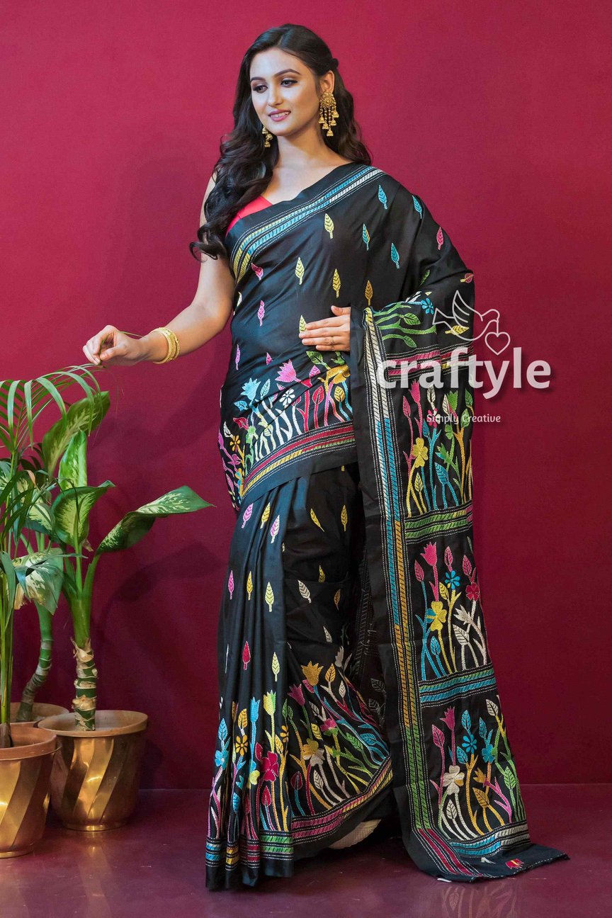 Hand kantha stich over blended bangalore silk and with running blouse fashion piece