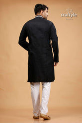 Eerie Black Kutch Design Cotton Mens Kurta - Kantha Embroidery - Craftyle