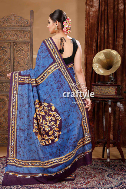 Elegant Batik Cotton Kantha Stitch Saree-Craftyle