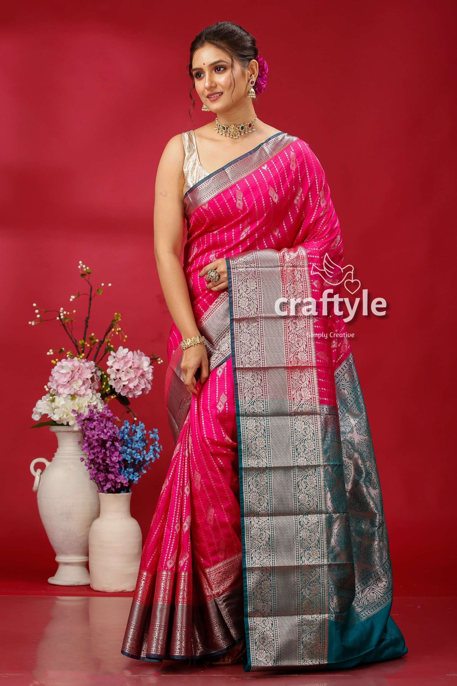 Elegant Cerise Pink Kosha Silk Saree - Perfect for Festive Occasions - Craftyle