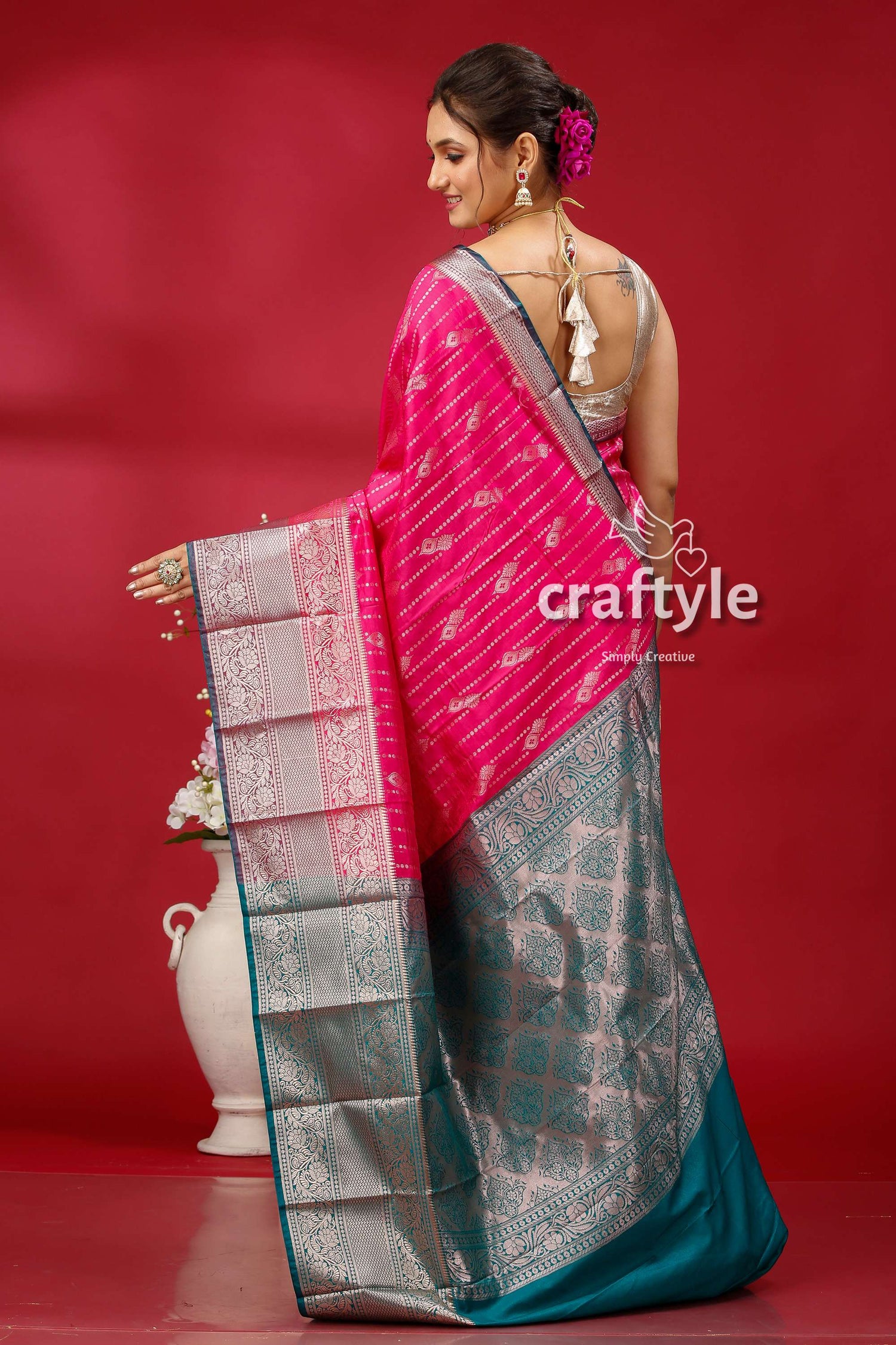 Elegant Cerise Pink Kosha Silk Saree - Perfect for Festive Occasions - Craftyle