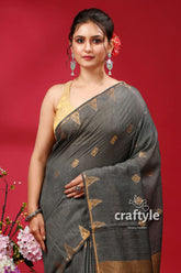 Elegant Dark Slate Golden Zari Bhagalpuri Soft Ghicha Silk Saree - Craftyle