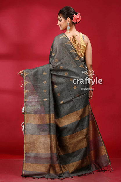 Elegant Dark Slate Golden Zari Bhagalpuri Soft Ghicha Silk Saree - Craftyle