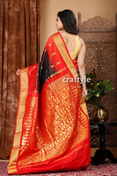 Elegant Ebony Black and Red Kanjivaram Silk Saree - Craftyle