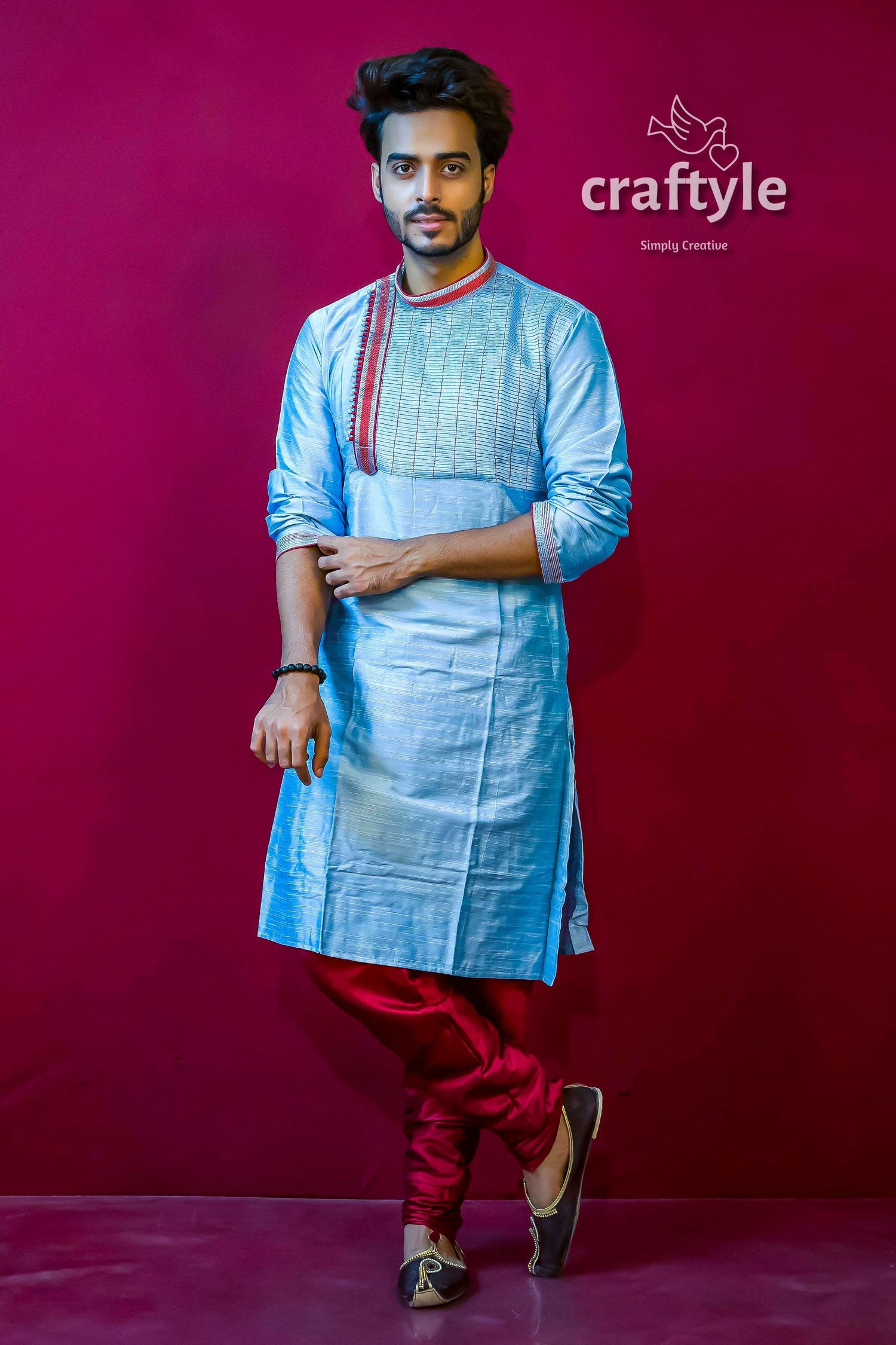 Embroidered Silk Kurta for Men - Craftyle