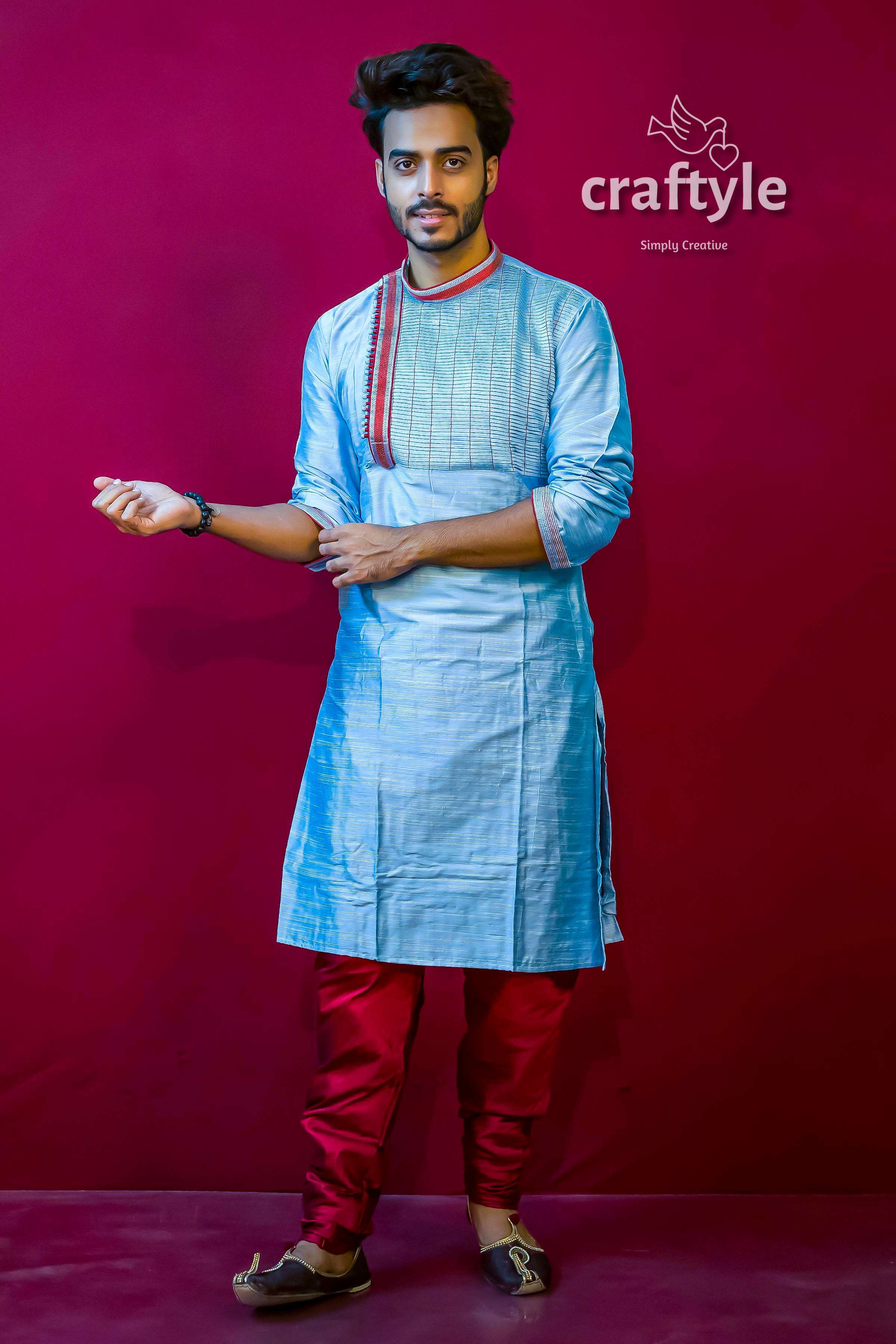 Embroidered Silk Kurta for Men - Craftyle