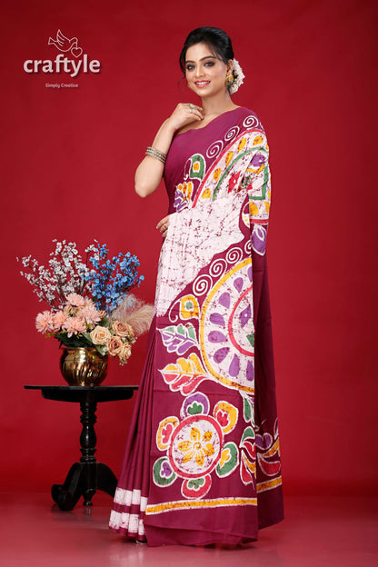 Ethnic Hand Batik Saree in Pure Cotton - Alpana Design for a Unique Look - Craftyle